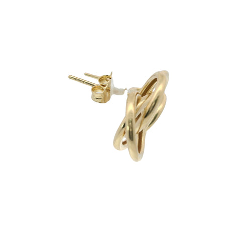 14KT Gold Earrings Small Borromean / Triskelion Triple Interlocking Rings with Push Back Post and Butterfly Backs