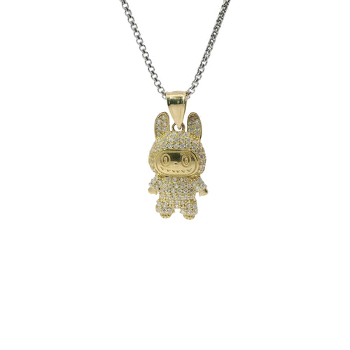 14KT Gold Charm Small 3D White CZ Stones LaBuBu with Plain Bell