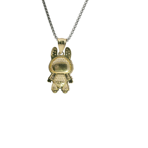 14KT Gold Charm Small 3D White CZ Stones LaBuBu with Plain Bell