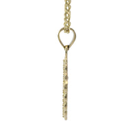 14KT Gold Charm Small Plain Center Cross with White CZ Stones Pointed Oval Border and Plain Band
