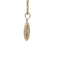 14KT Gold Charm Small Oval Angel Coin with Diamond Cut Border and Plain Bell