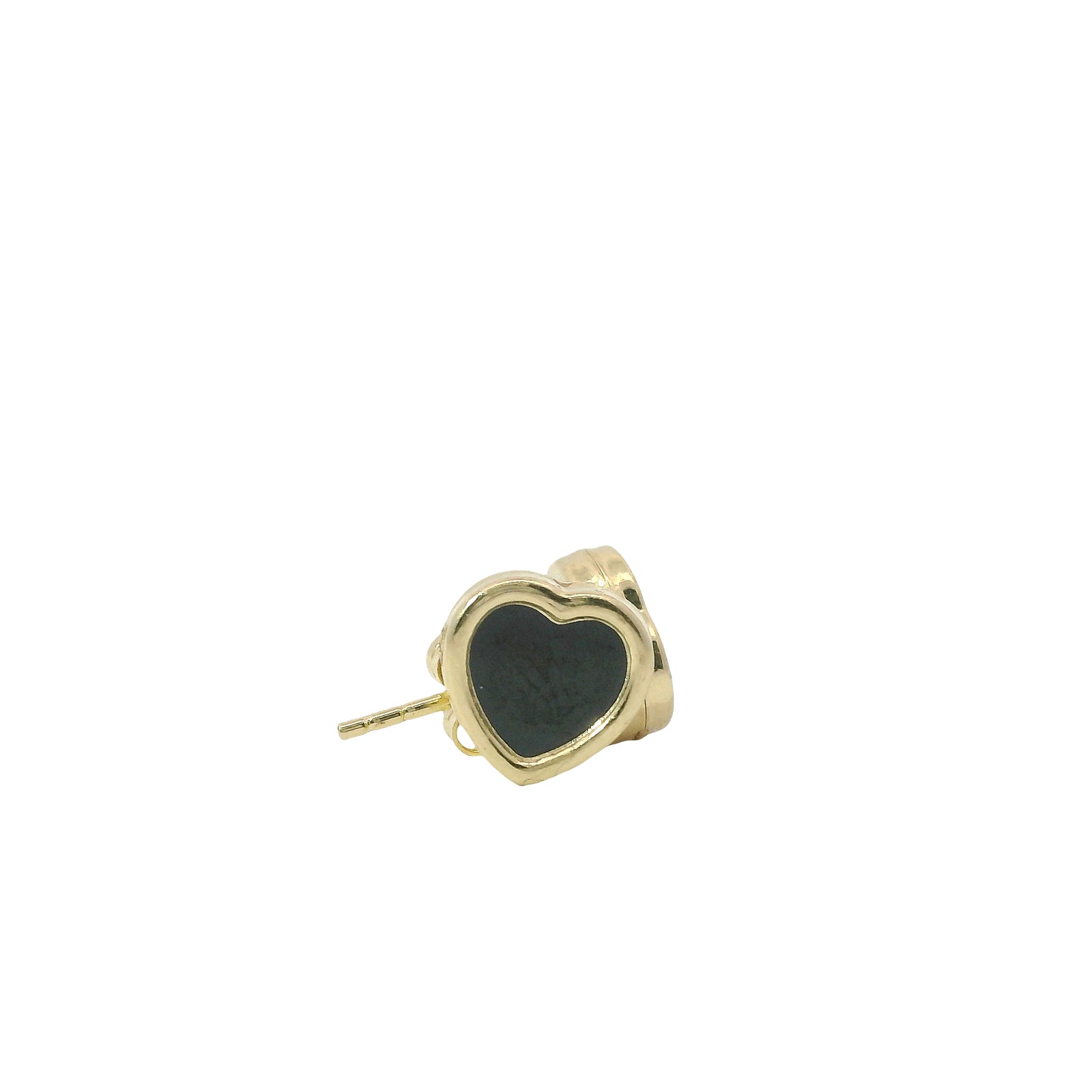 14KT Gold Earrings Small Black Heart with Dotted Border with Push Back Post and Butterfly Backs