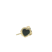 14KT Gold Earrings Small Black Heart with Dotted Border with Push Back Post and Butterfly Backs