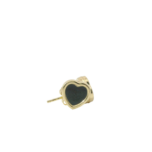 14KT Gold Earrings Small Black Heart with Dotted Border with Push Back Post and Butterfly Backs