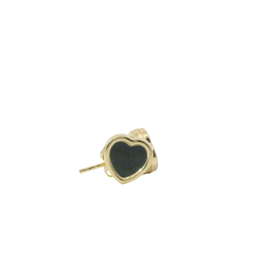 14KT Gold Earrings Small Black Heart with Dotted Border with Push Back Post and Butterfly Backs