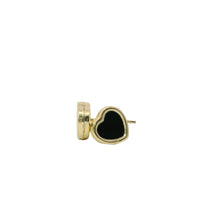 14KT Gold Earrings Small Black Heart with Dotted Border with Push Back Post and Butterfly Backs