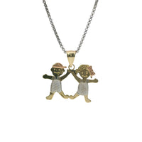 14KT Gold Charm Jumbo Tri Tone Boy / Girl Twins with Plain Bell