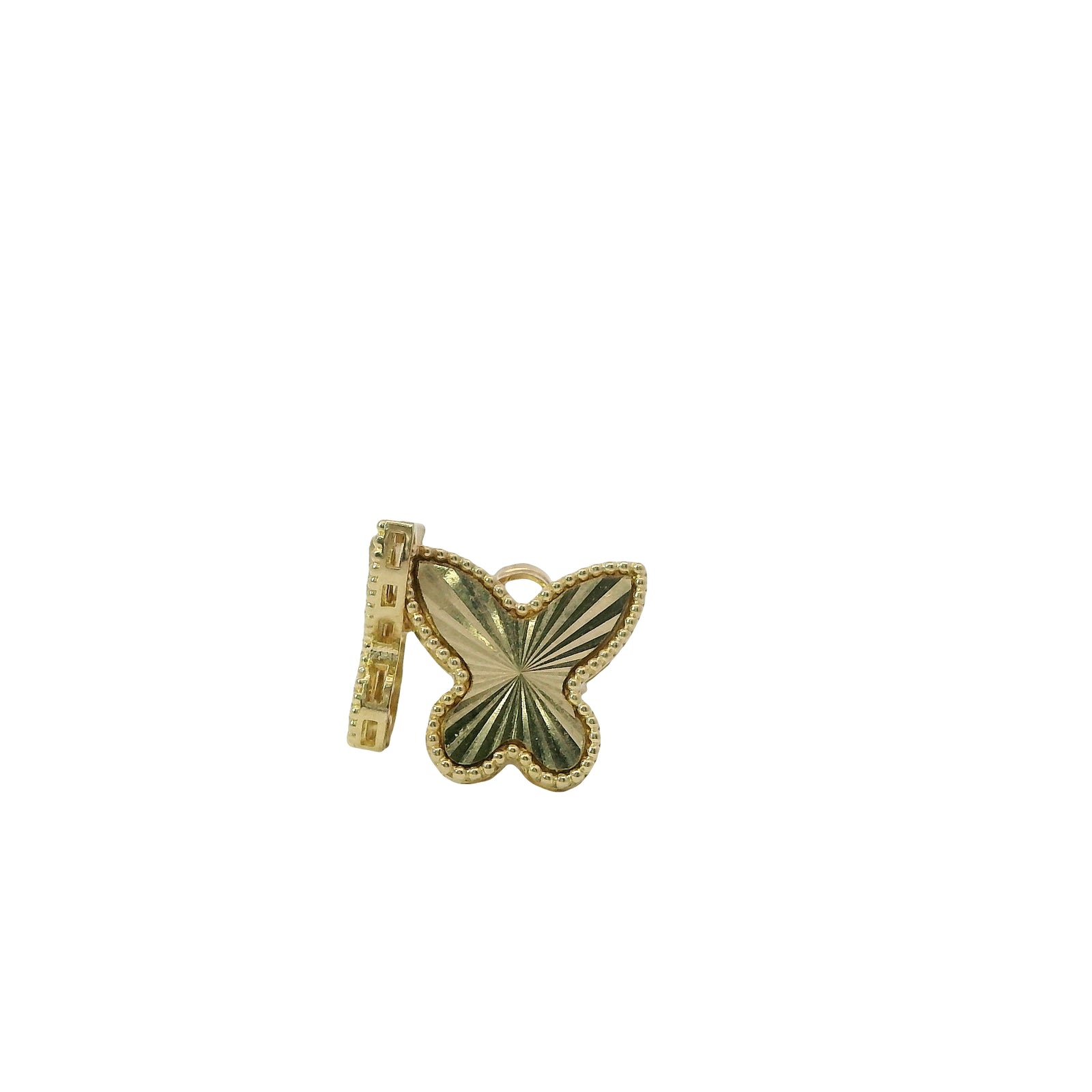 14KT Gold Earrings Small Sunray Butterfly with Dotted Border, Push Back Post and Butterfly Backs