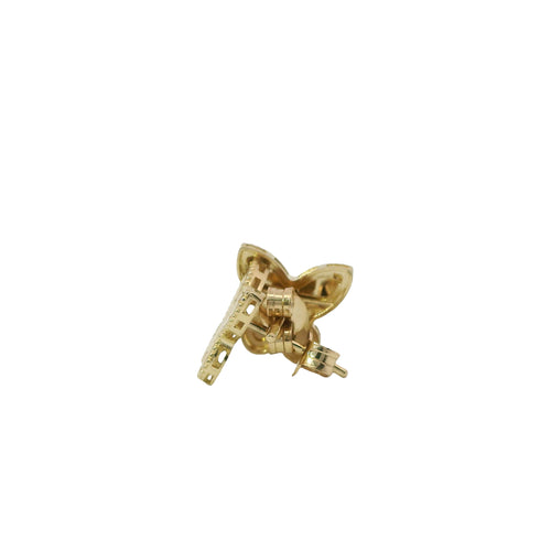 14KT Gold Earrings Small Sunray Butterfly with Dotted Border, Push Back Post and Butterfly Backs