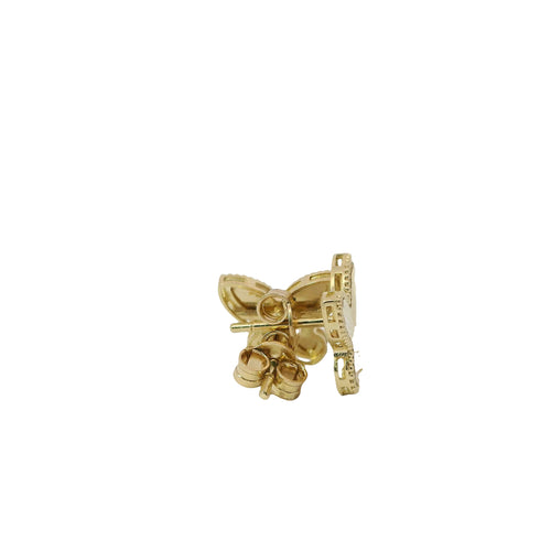 14KT Gold Earrings Small Sunray Butterfly with Dotted Border, Push Back Post and Butterfly Backs