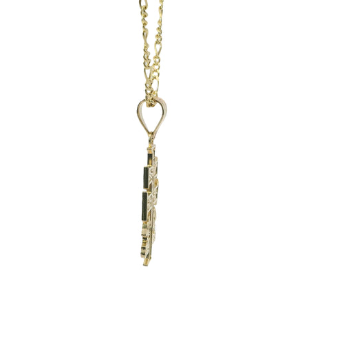 14KT Gold Charm Small Flat Caravaca Crucifix Cross with Plain Bell
