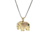 14KT Gold Charm Small Tri Tone Elephant with Pink Eye and Rose Gold Pointed Blanket Plain Bell