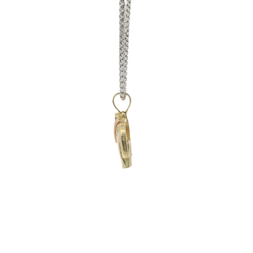 14KT Gold Charm Small Tri Tone Elephant with Pink Eye and Rose Gold Pointed Blanket Plain Bell