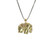 14KT Gold Charm Small Tri Tone Elephant with Pink Eye and Rose Gold Pointed Blanket Plain Bell