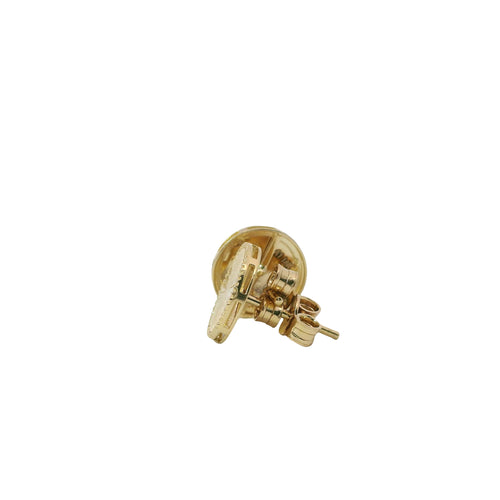 14KT Gold Earrings Small Sunray Circle with Dotted Border, Push Back Post and Butterfly Backs