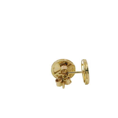 14KT Gold Earrings Small Sunray Circle with Dotted Border, Push Back Post and Butterfly Backs