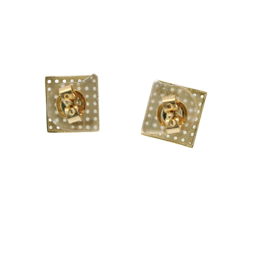 14KT Gold Earring Small Square White CZ Stones Cluster with Push Back Post and Butterfly Backs