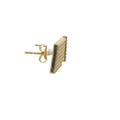 14KT Gold Earring Small Square White CZ Stones Cluster with Push Back Post and Butterfly Backs
