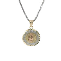 14KT Gold Charm Small Tri Tone "Mi Primera Communion" Communion Coin with Diamond Cut Edge and Plain Bell