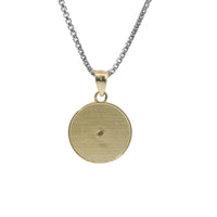 14KT Gold Charm Small Tri Tone "Mi Primera Communion" Communion Coin with Diamond Cut Edge and Plain Bell
