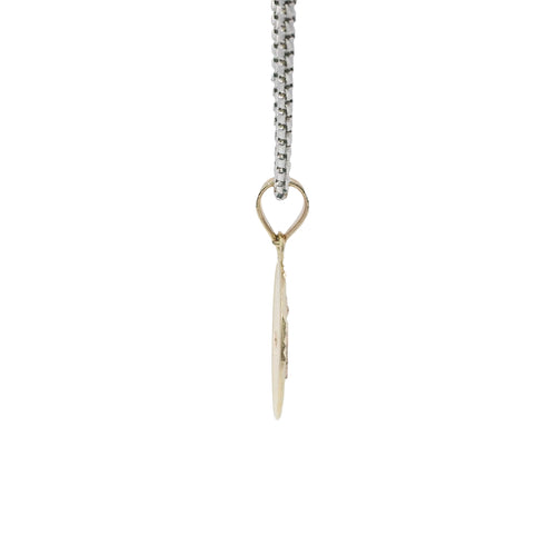14KT Gold Charm Small Tri Tone "Mi Primera Communion" Communion Coin with Diamond Cut Edge and Plain Bell