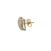 14KT Gold Earring Small Two Tone Curved Square White CZ Stones Cluster with Push Back Post and Butterfly Backs