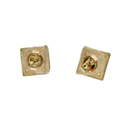 14KT Gold Earring Small Two Tone Curved Square White CZ Stones Cluster with Push Back Post and Butterfly Backs
