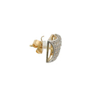 14KT Gold Earring Small Two Tone Curved Square White CZ Stones Cluster with Push Back Post and Butterfly Backs