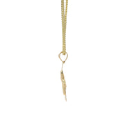 14KT Gold Charm Small White CZ Stones Cross Center with Open Heart Cutout Ends Border and Plain Bell