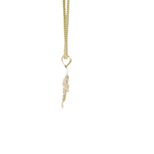 14KT Gold Charm Small White CZ Stones Cross Center with Open Heart Cutout Ends Border and Plain Bell