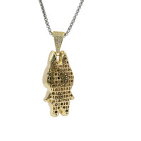 14KT Gold Charm Small 3D Pink CZ Stones LaBuBu Body, White Enamel Eyes, and White CZ Stones Bell