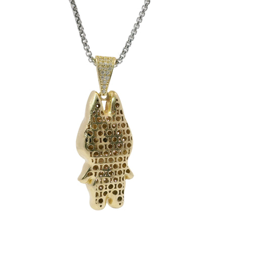 14KT Gold Charm Small 3D Pink CZ Stones LaBuBu Body, White Enamel Eyes, and White CZ Stones Bell