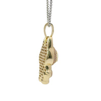 14KT Gold Charm Small 3D Pink CZ Stones LaBuBu Body, White Enamel Eyes, and White CZ Stones Bell