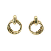14KT Gold Earrings Medium Round Two Strand Open Center Dangling Interlocking Plain Rings with Plain Bar, Push Back Post, and Butterfly Backs
