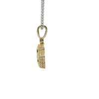 14KT Gold Charm Small 3D Four Marquise Petal Dark Green Flower with White CZ Stones Border and Bell