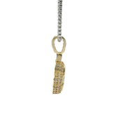 14KT Gold Charm Small 3D Four Marquise Petal Dark Green Flower with White CZ Stones Border and Bell