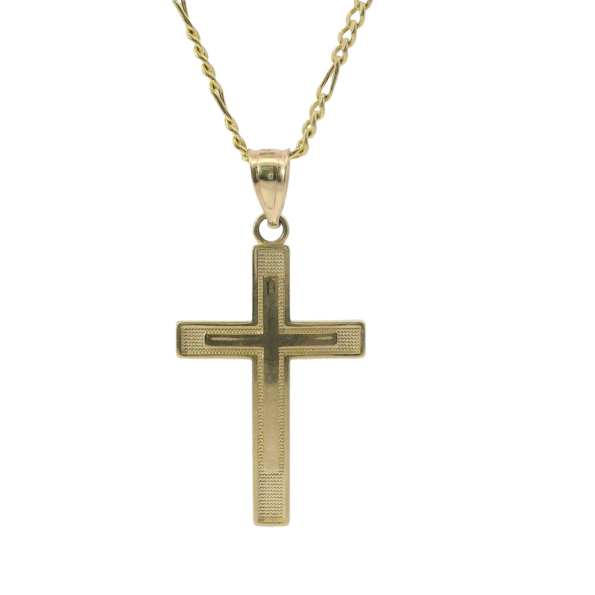 14KT Gold Charm Small Engravable Center Plain Cross with Plain Bell