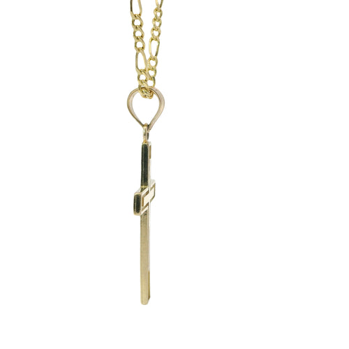 14KT Gold Charm Small Engravable Center Plain Cross with Plain Bell