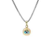 14KT Gold Charm Small 3D Round Turquoise Evil Eye with Plain Bell