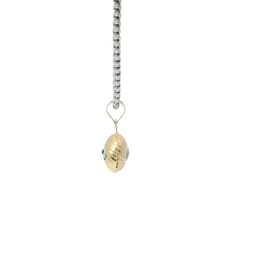 14KT Gold Charm Small 3D Round Turquoise Evil Eye with Plain Bell