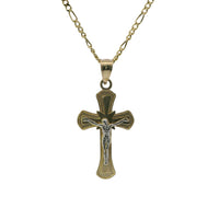 14KT Gold Charm Small Two Tone Bell Flare Ends Crucifix Cross with Plain Bell