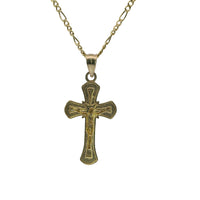 14KT Gold Charm Small Two Tone Bell Flare Ends Crucifix Cross with Plain Bell