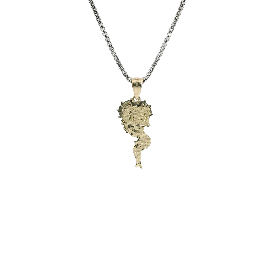 14KT Gold Charm Small Betty Boop Full Body with Diamond Cut Hair and Plain Bell