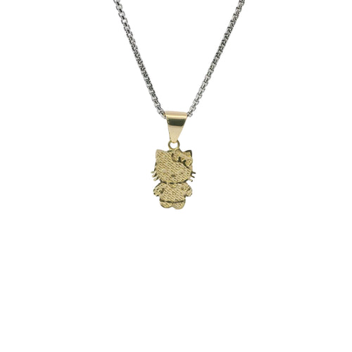 14KT Gold Charm Small Full Body Diamond Cut Hello Kitty with Plain Bell