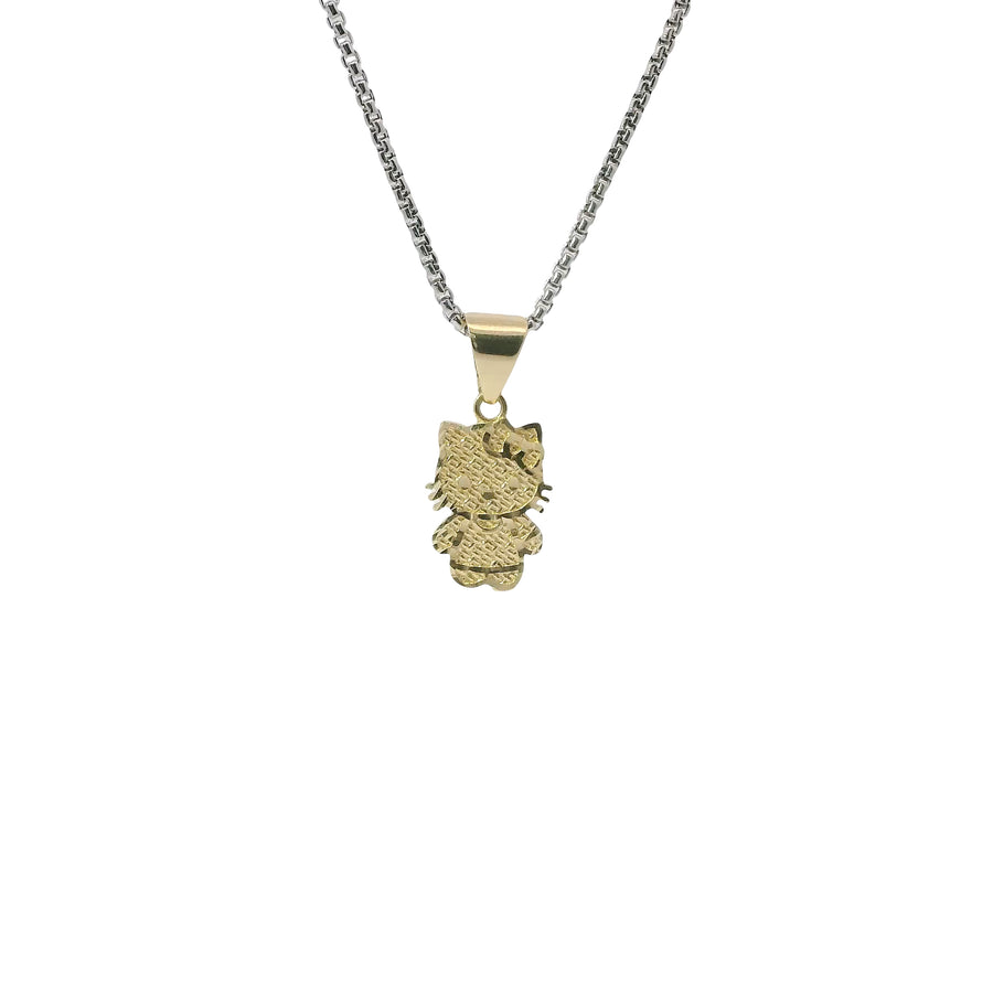 14KT Gold Charm Small Full Body Diamond Cut Hello Kitty with Plain Bell