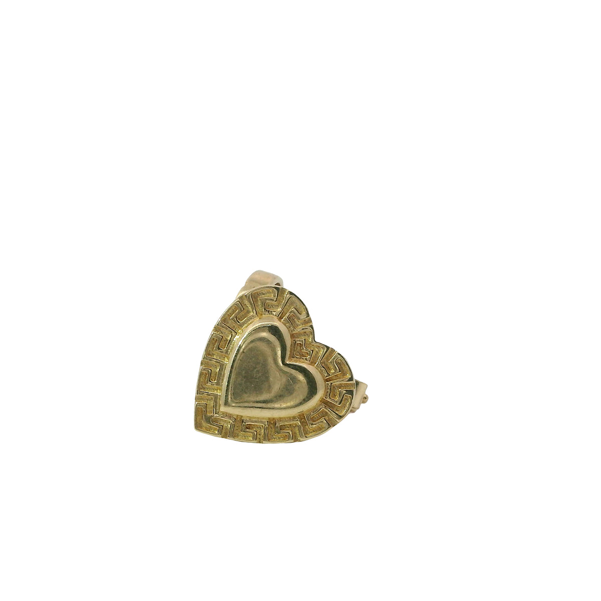 14KT Gold Earring Small Engravable Greek Border Heart with Push Back Post and Butterfly Backs