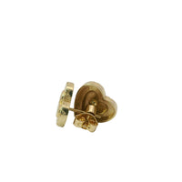 14KT Gold Earring Small Engravable Greek Border Heart with Push Back Post and Butterfly Backs