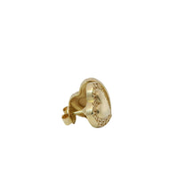 14KT Gold Earring Small Engravable Greek Border Heart with Push Back Post and Butterfly Backs