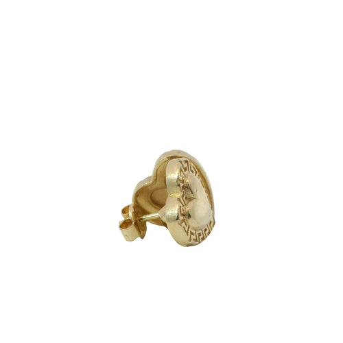 14KT Gold Earring Small Engravable Greek Border Heart with Push Back Post and Butterfly Backs