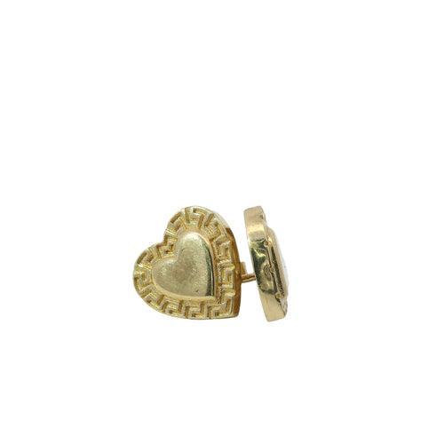 14KT Gold Earring Small Engravable Greek Border Heart with Push Back Post and Butterfly Backs